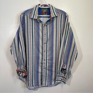 Robert Graham Size Large Button Up Striped Shirt Flip Cuff Day Of The Dead - L